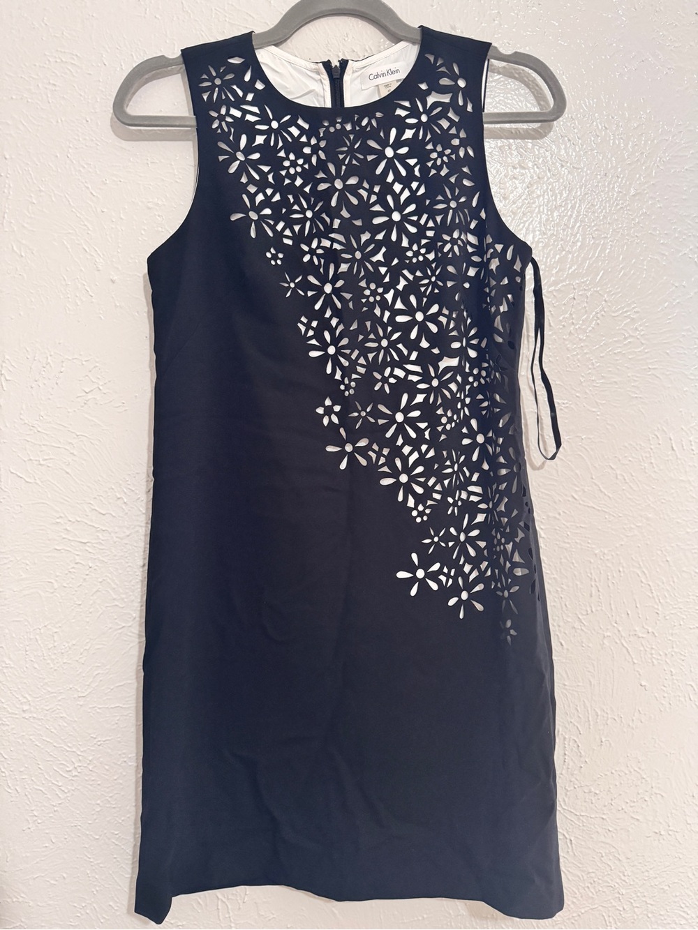 Calvin Klein Navy Laser-Cut Floral Sheath Dress
